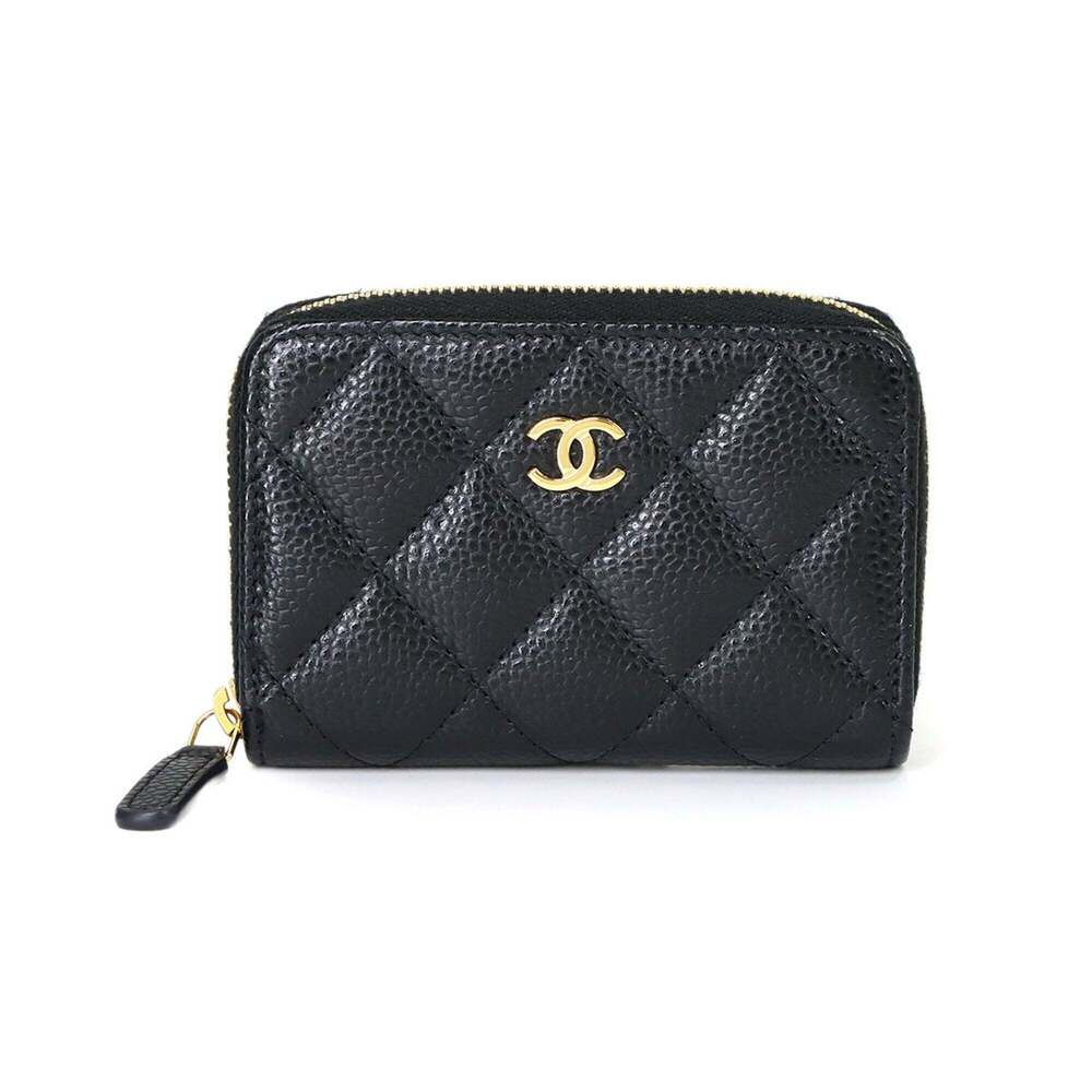 CHANEL Black Caviar Leather Logo Wallet